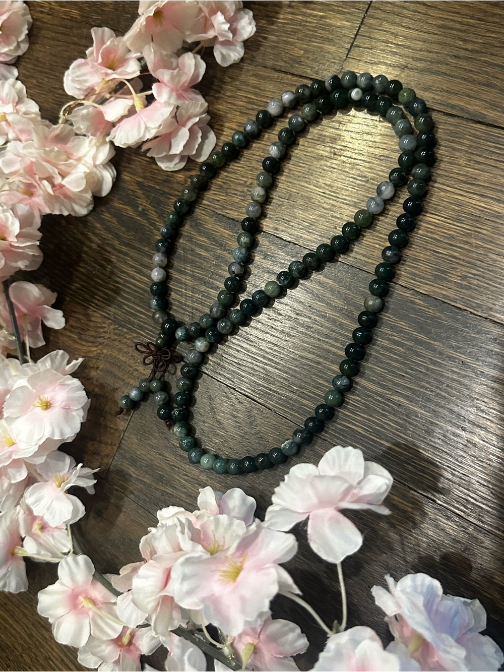 108 Bead Moss Agate Mala with beautiful traditional knot- Handmade